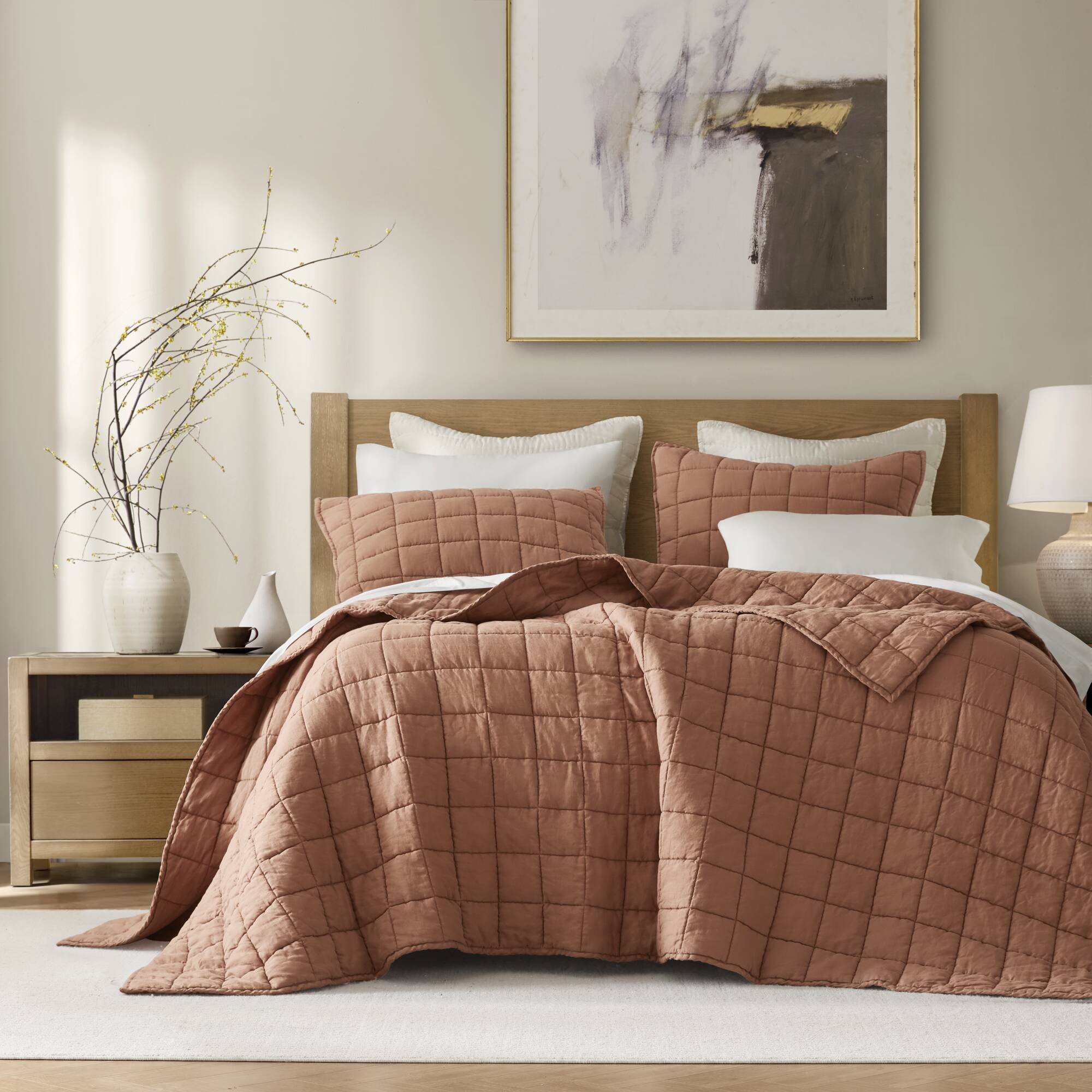 French Flax - King/California King Linen Garment Washed Quilt Set - Clay