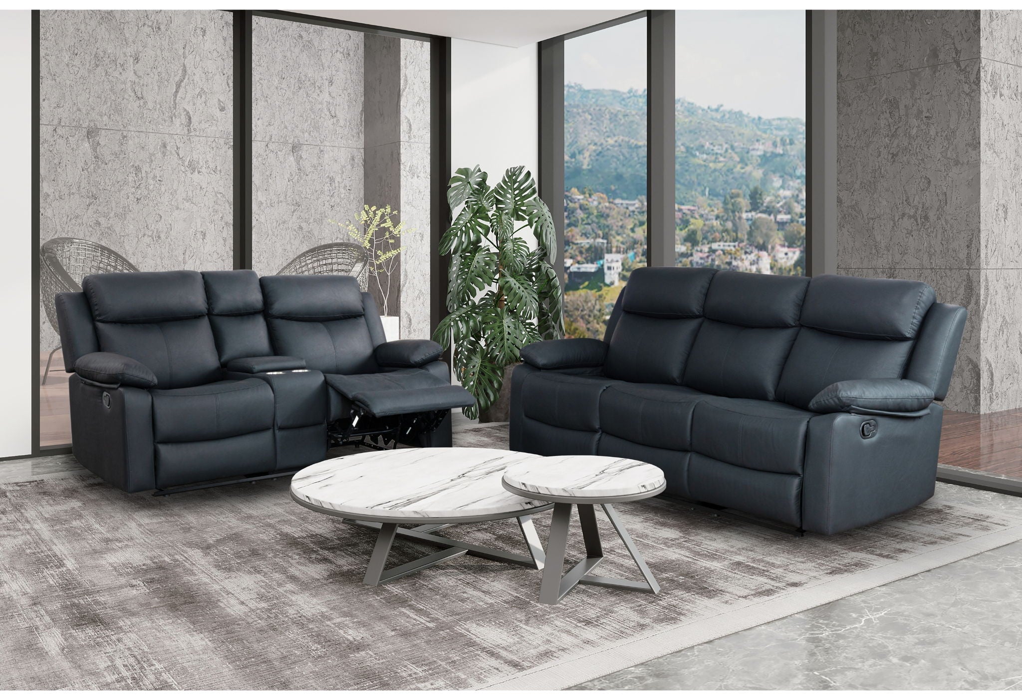 U6026 - 2 Piece Living Room Set (Reclining Sofa, Console Reclining Loveseat) - Black