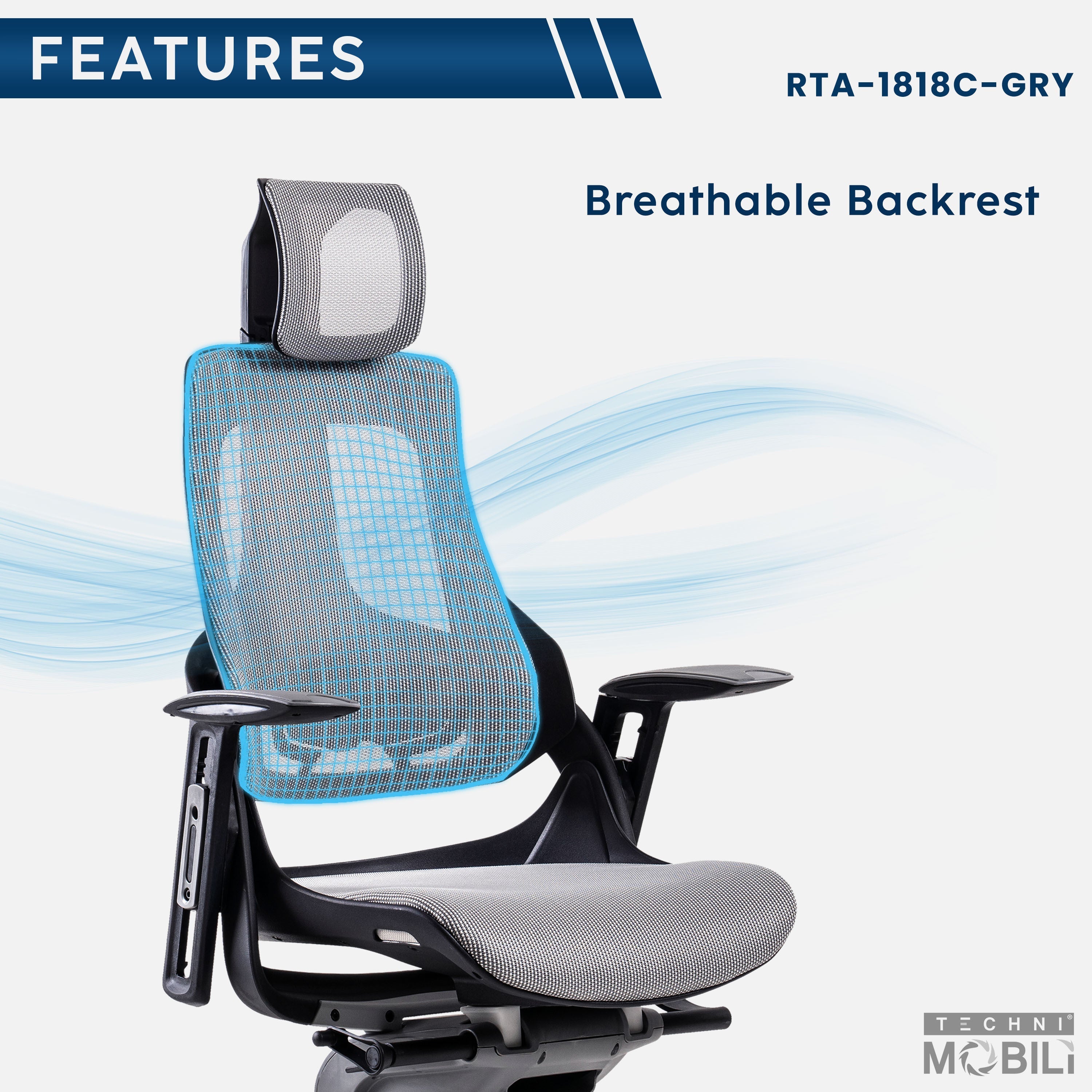 Techni Mobili LUX Ergonomic Executive Chair, Grey