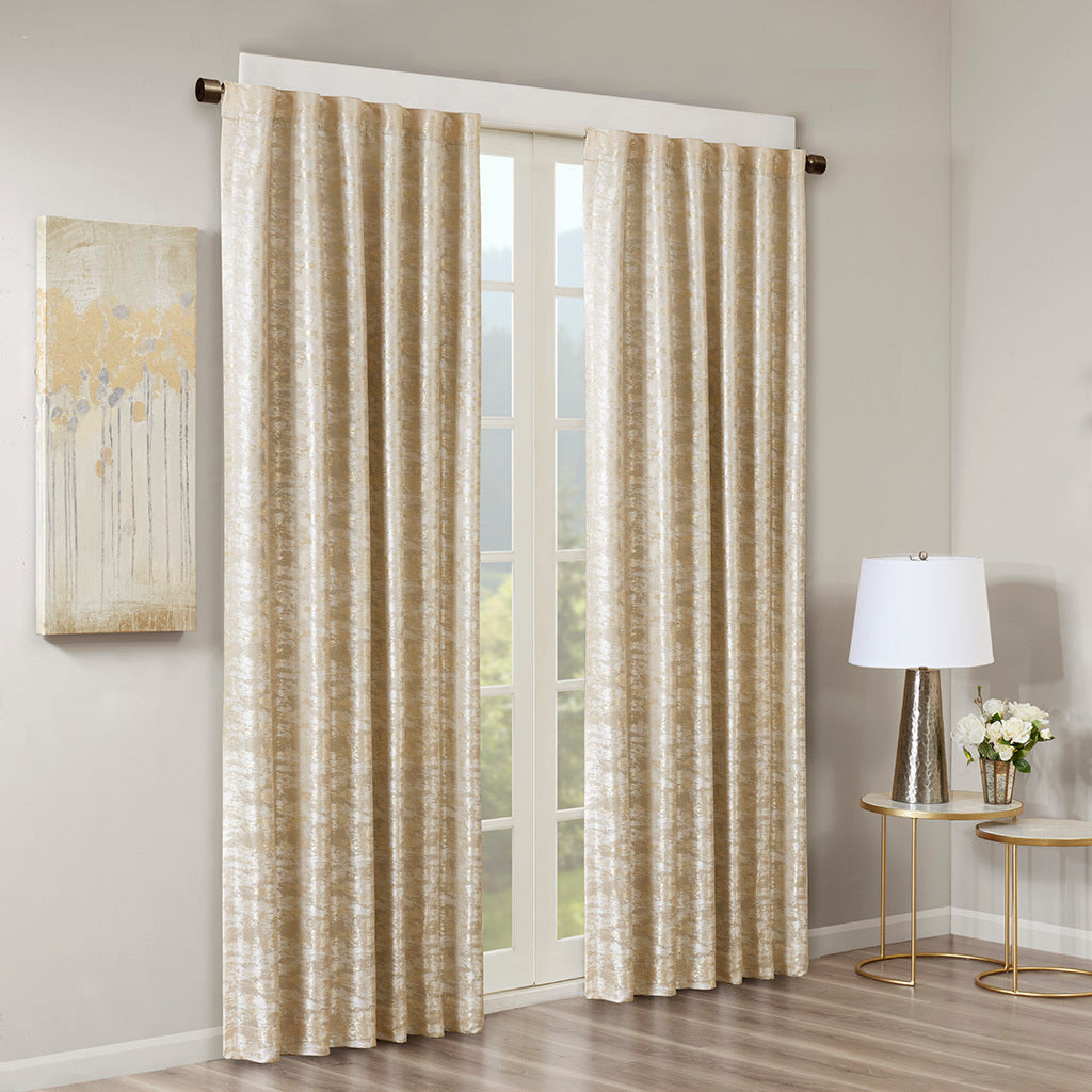 Jacquard Lined Total Blackout Rod Pocket/Back Tab Curtain Panel