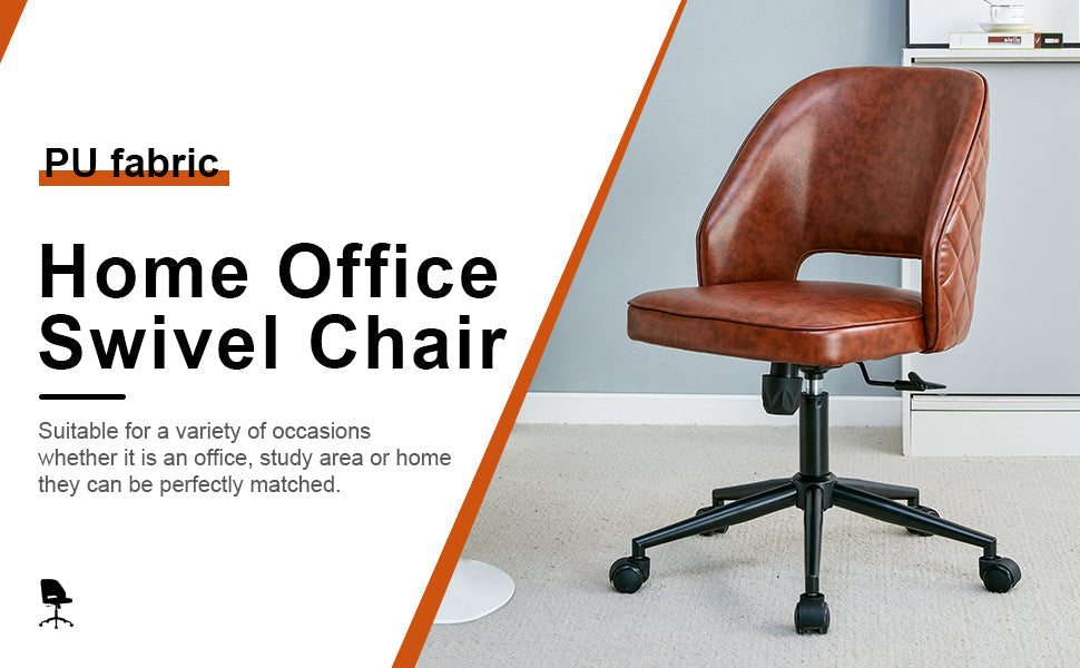 Modern home brown PU Office chair adjustable 360 ° swivel chair engineering plastic armless swivel computer chair with wheels living room bedroom office hotel dining room brown chair