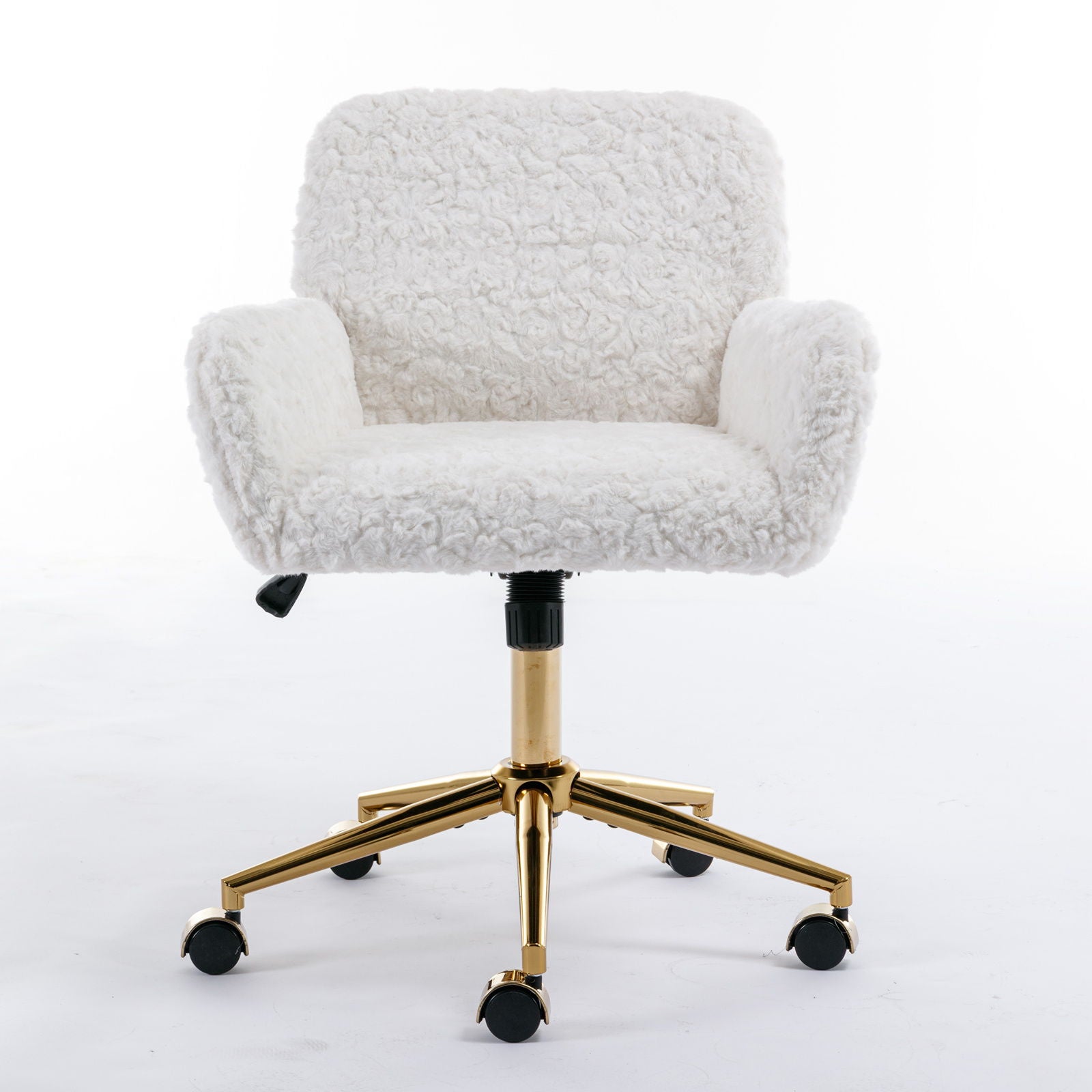 Office Chair, Artificial Rabbit Hair Home Office Chair With Golden Metal Base, Adjustable Desk Chair Swivel Office Chair, Vanity Chair