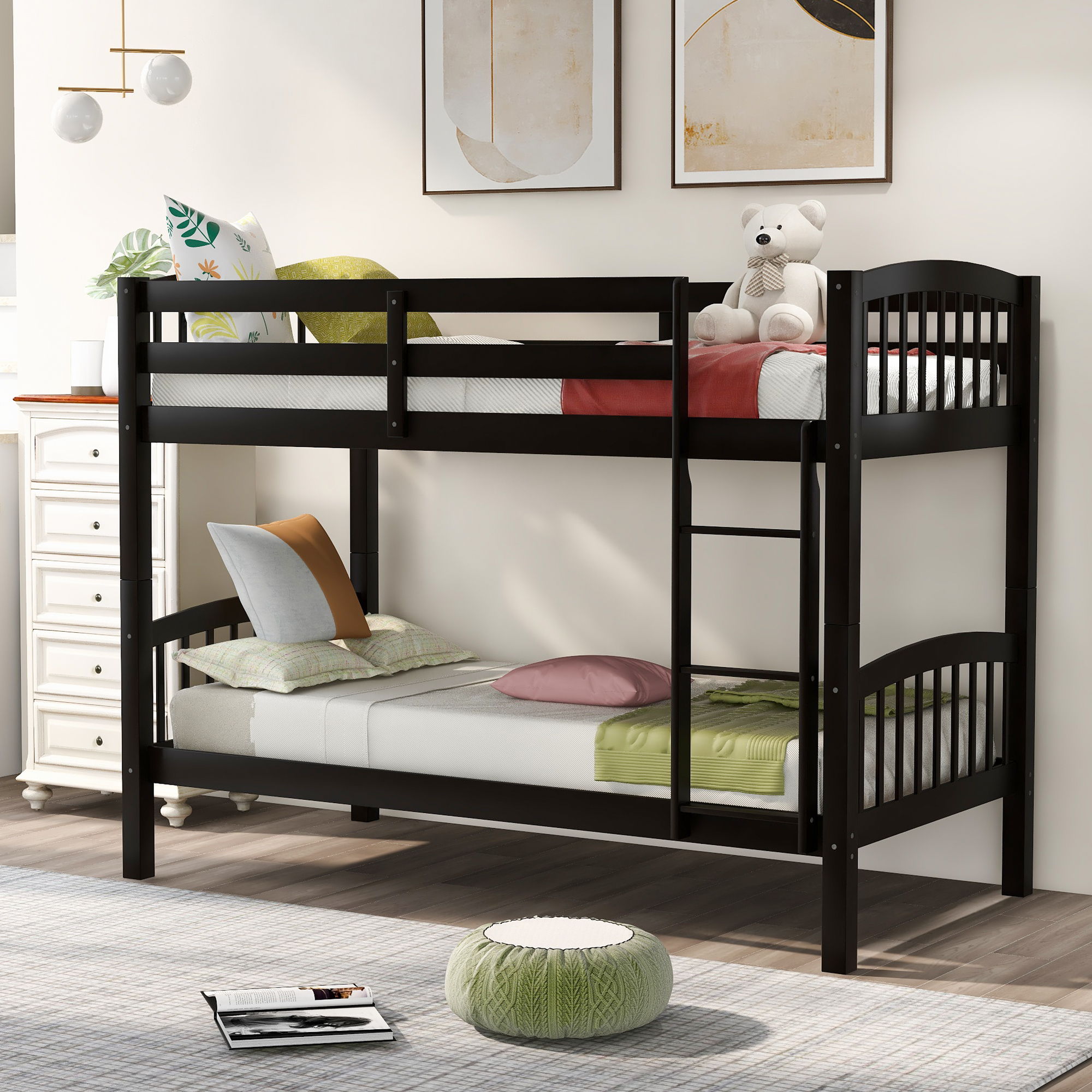 Twin Over Twin Bunk Bed With Ladder - Espresso