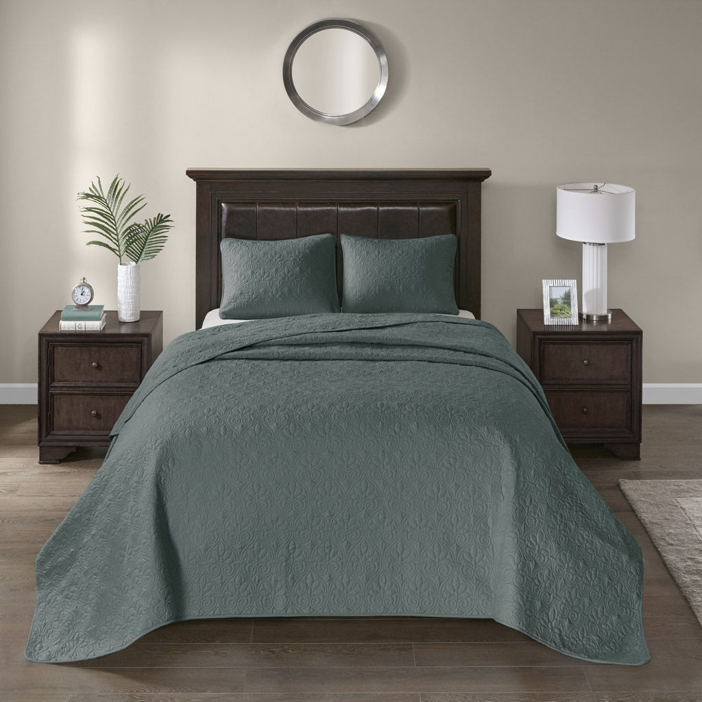 Quebec - 3 Piece Queen Reversible Bedspread Set - Balsam Green