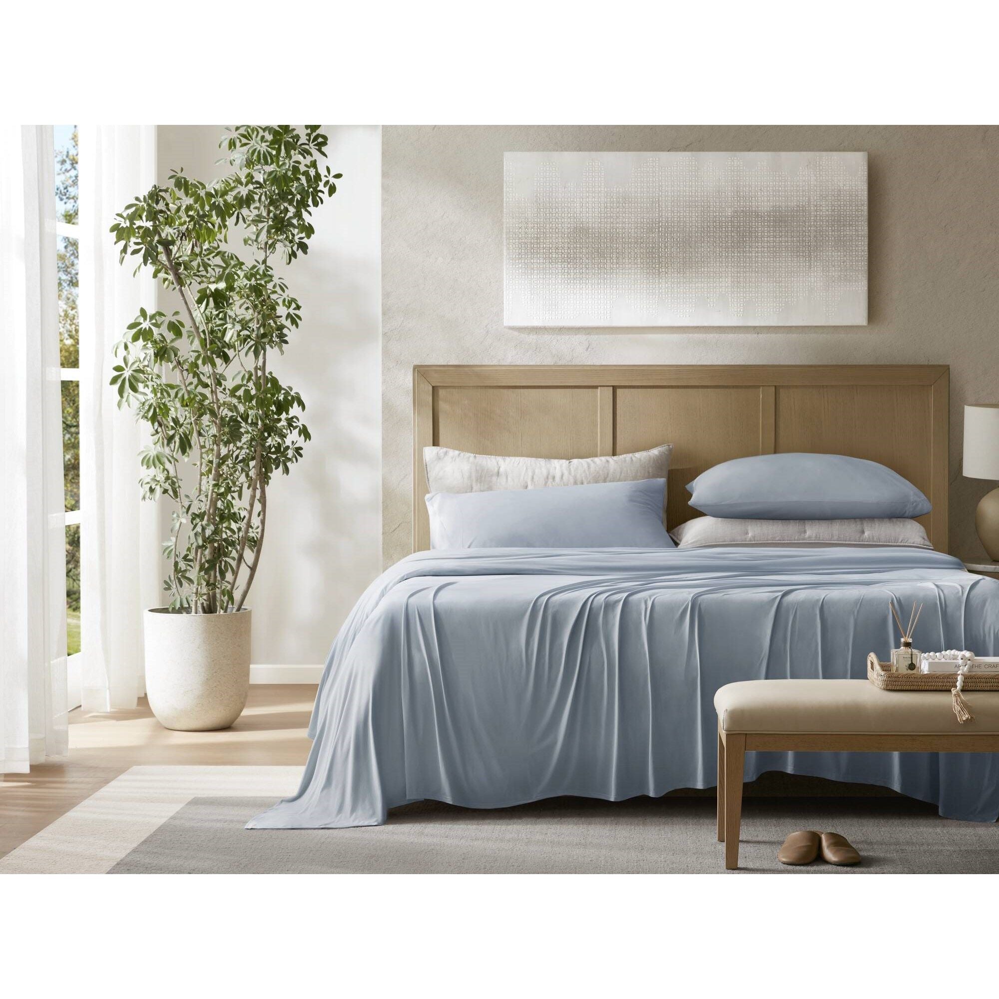 Cooling - Split King Stretch Jersey Sheet Set - Blue