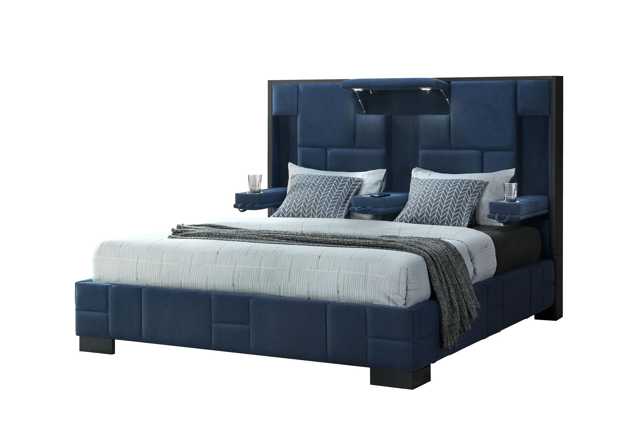 Oscar - King Bed Headboard, Footboard And Slats - Navy Blue