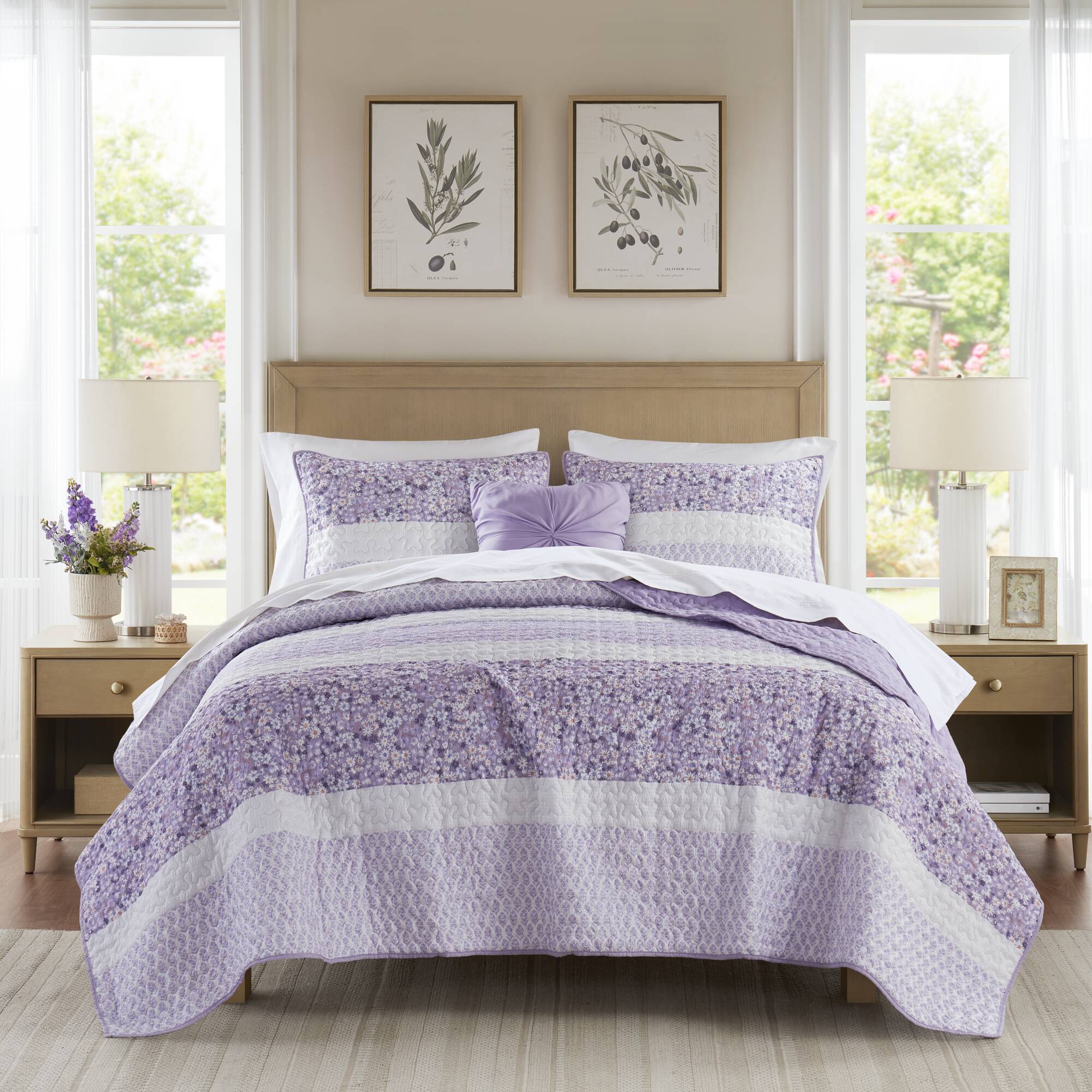 Caralie - Full/Queen 4 Piece Seersucker Quilt Set With Throw - Purple