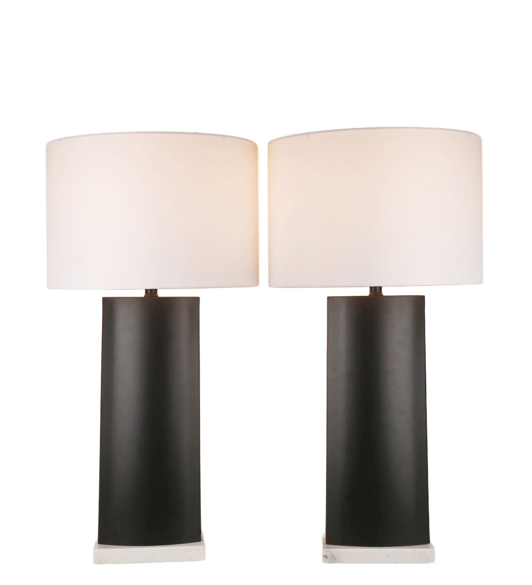 Monolith Aura Metal & Marble Table Lamp (Set of 2) - Matte Black / White Marble