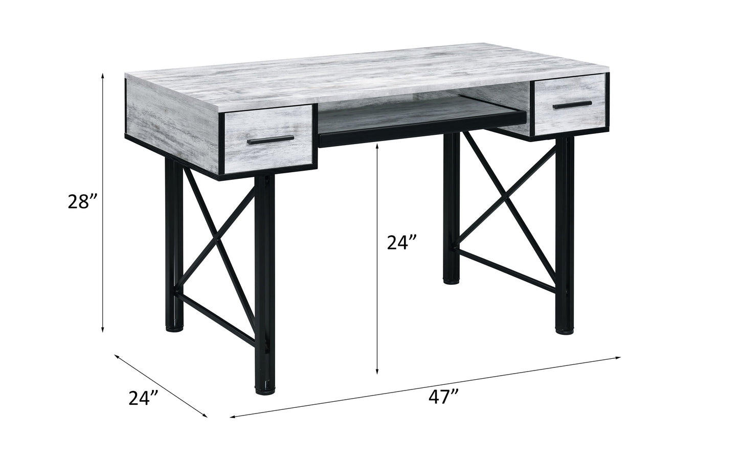 ACME Settea Computer Desk, Antique White & Black Finish 92797