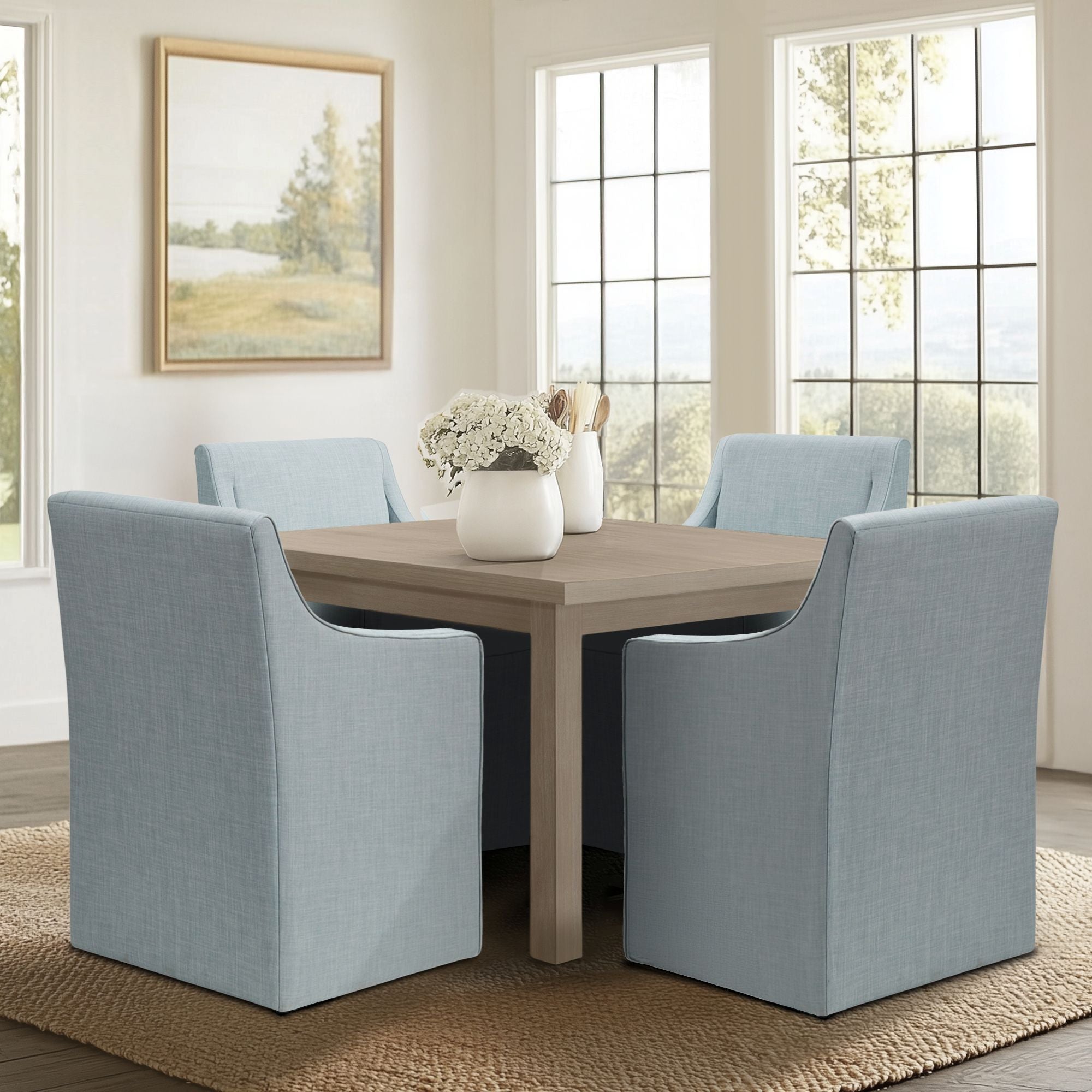 Charlotte - Skirted Dining Arm Chair With Casters - Blue