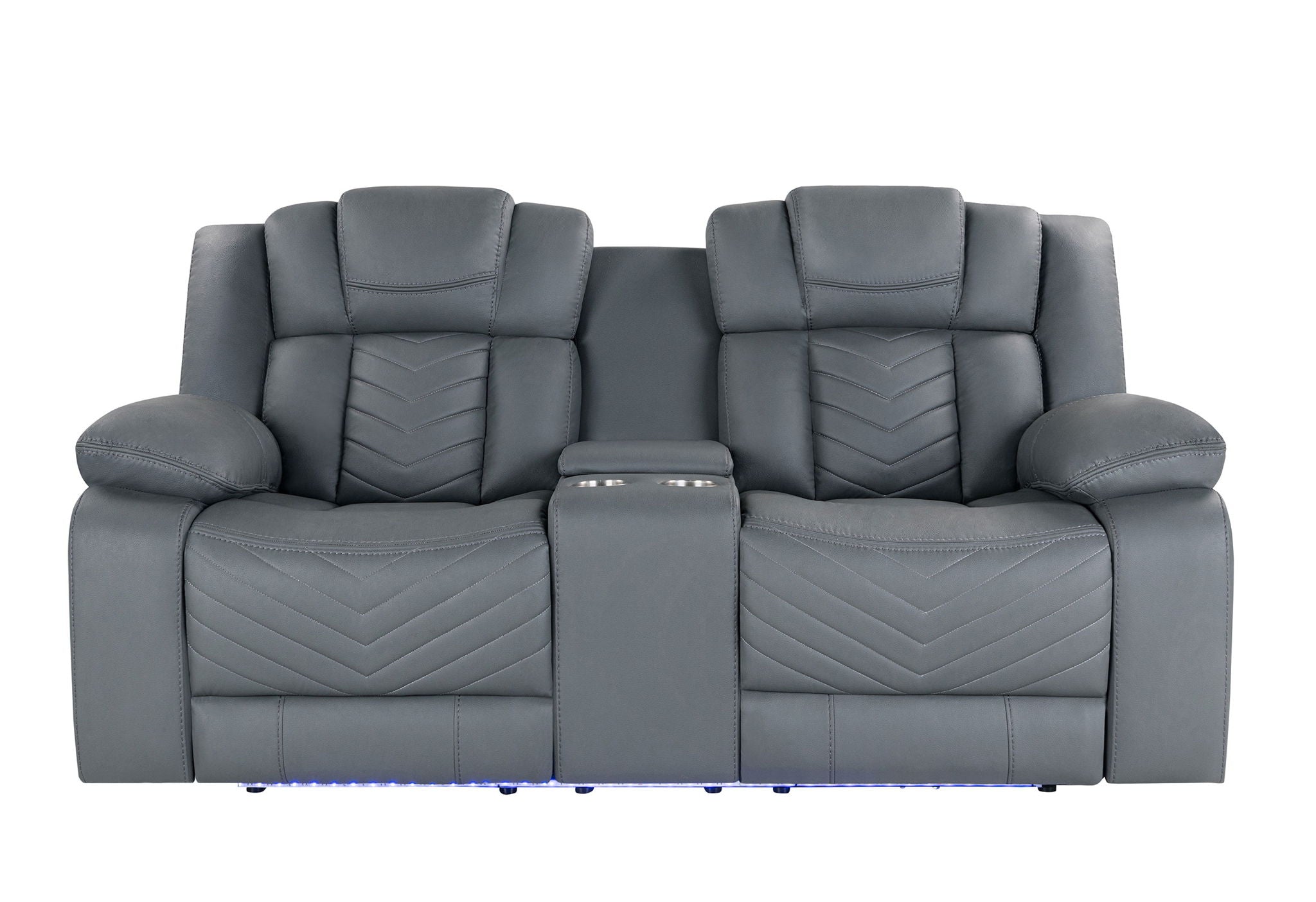 U7069 - Power Reclining Sofa/Power Console Reclining Loveseat With LED And Immersive Sound - Gray