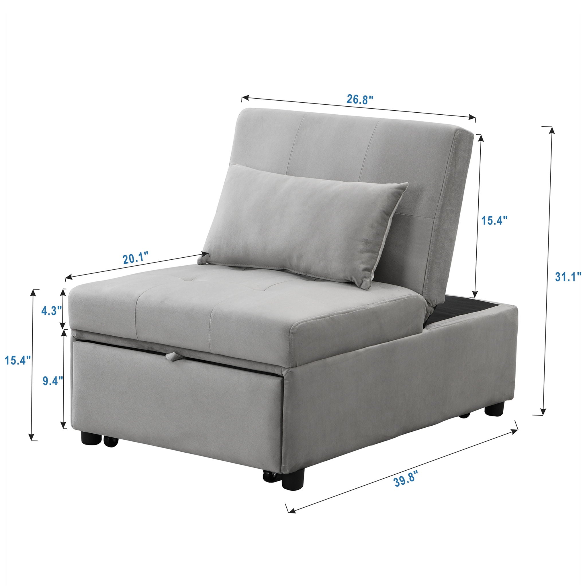 Folding Ottoman Sofa Bed - Gray Fabric