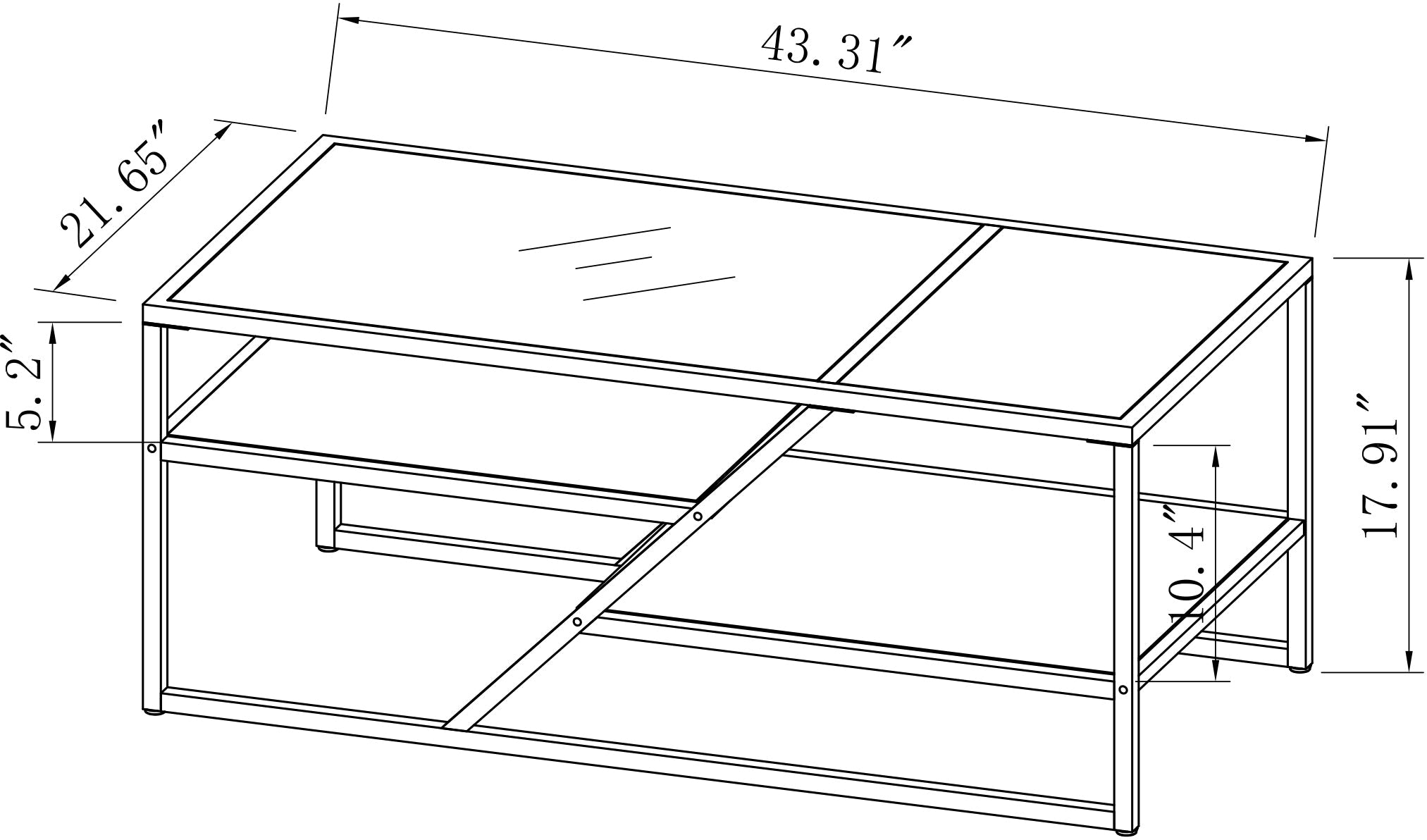 Golden Coffee Table with Storage Shelf, Tempered Glass Coffee Table with Metal Frame for Living Room&Bedroom