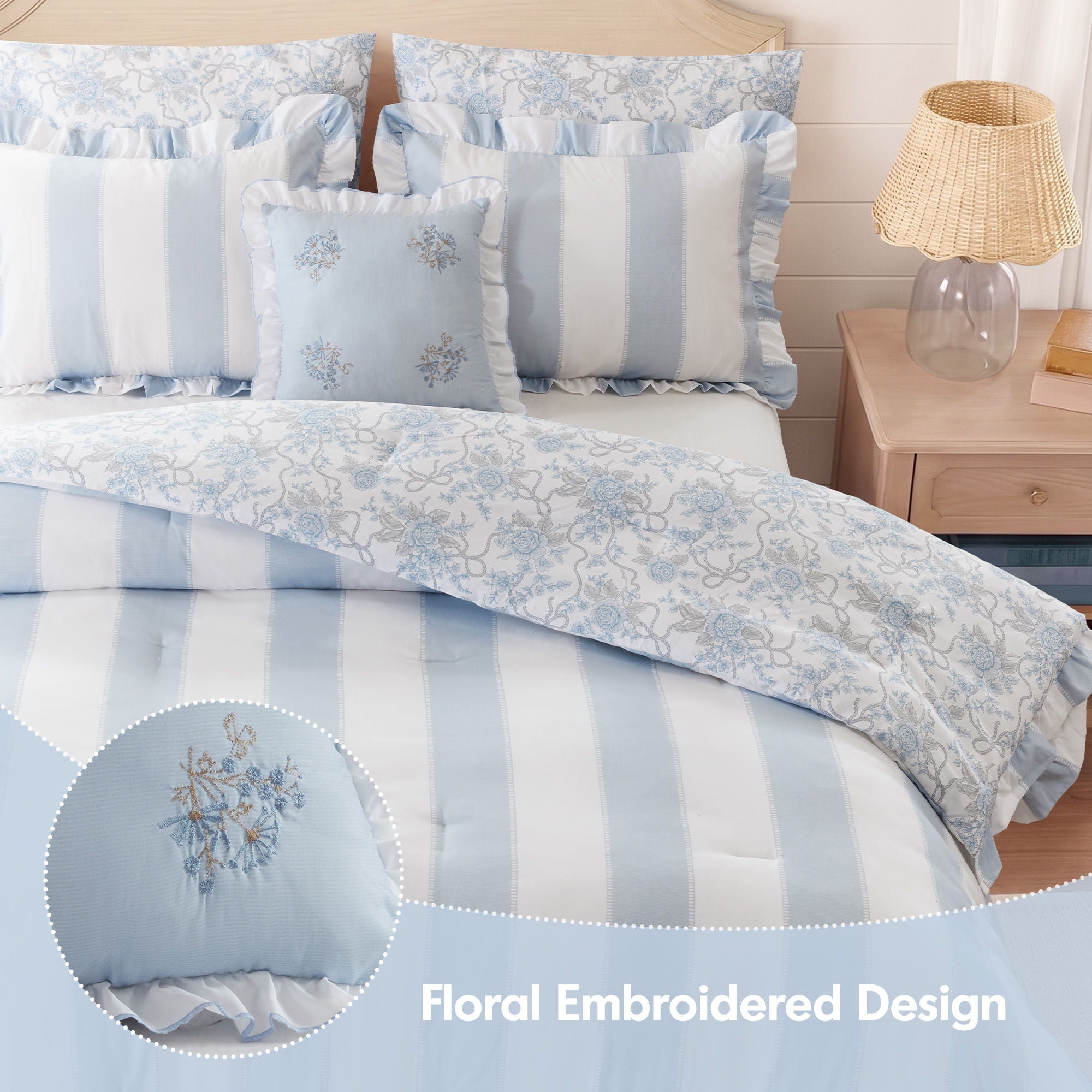 Lara - Twin Long Comforter Set - Blue