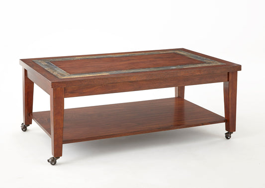 Classic Coffee Table with Bottom Shelf - Antique Focal Point - Wooden Construction, Brown Finish, Mobility