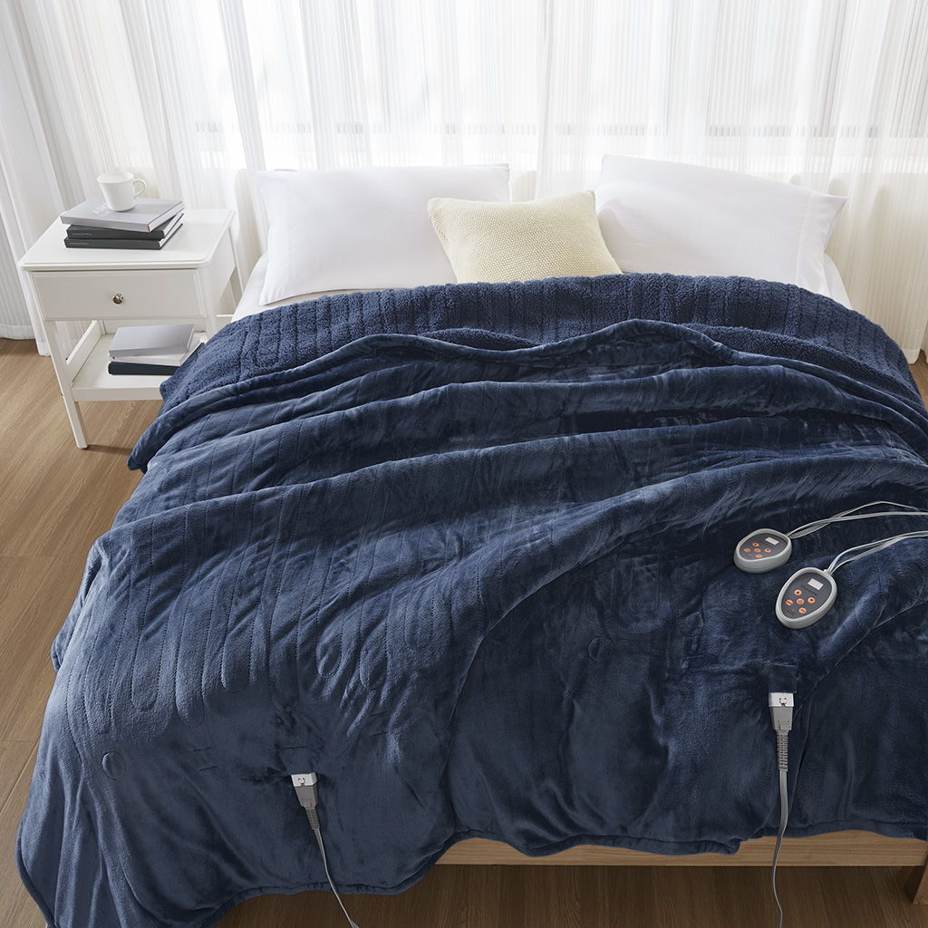 Heated Microlight to Berber - Blanket - Queen - Indigo