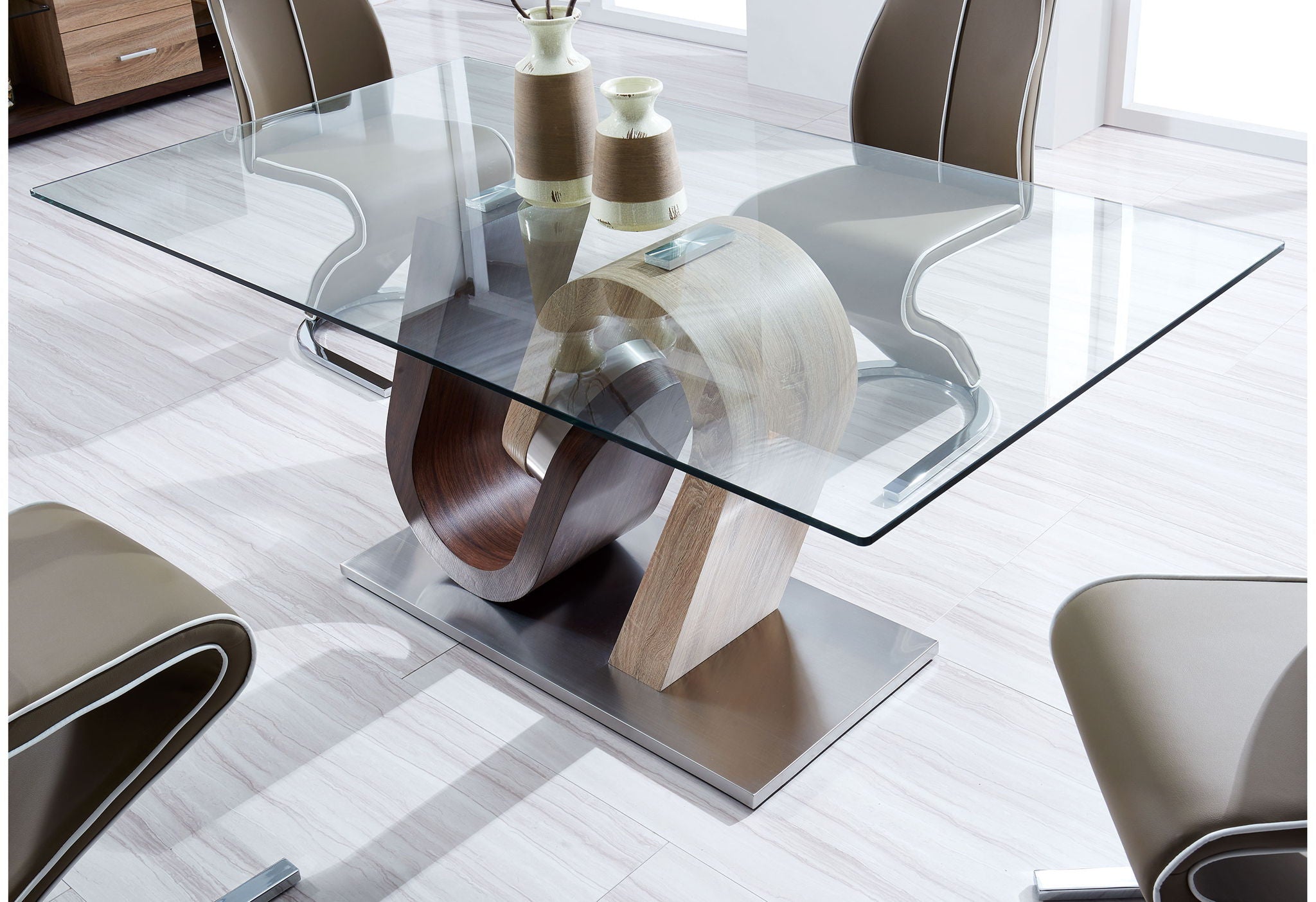 D4126N - 7 Piece Dining Room Set (Dining Table And 6 Dining Chairs) - Light Brown / Oak / Silver