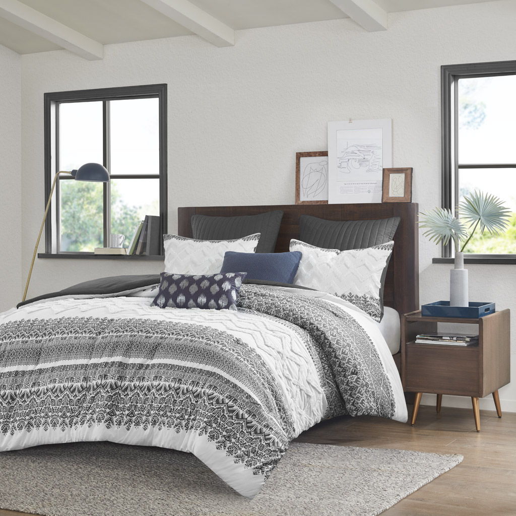 Mila - King 3 Piece Comforter Set With Tufting - Gray