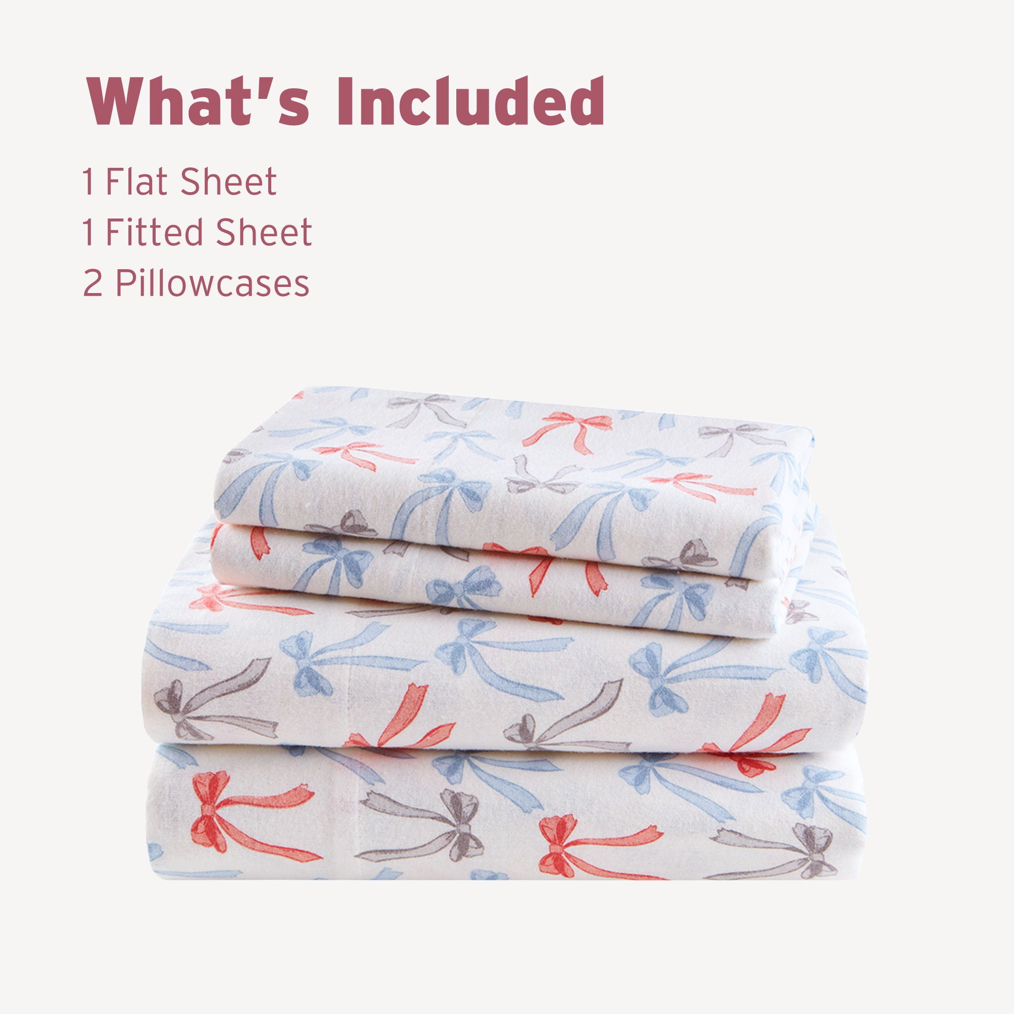 Cozy Soft - Twin Long 100% Flannel Pigment Printed Sheet Set - Happy Bows