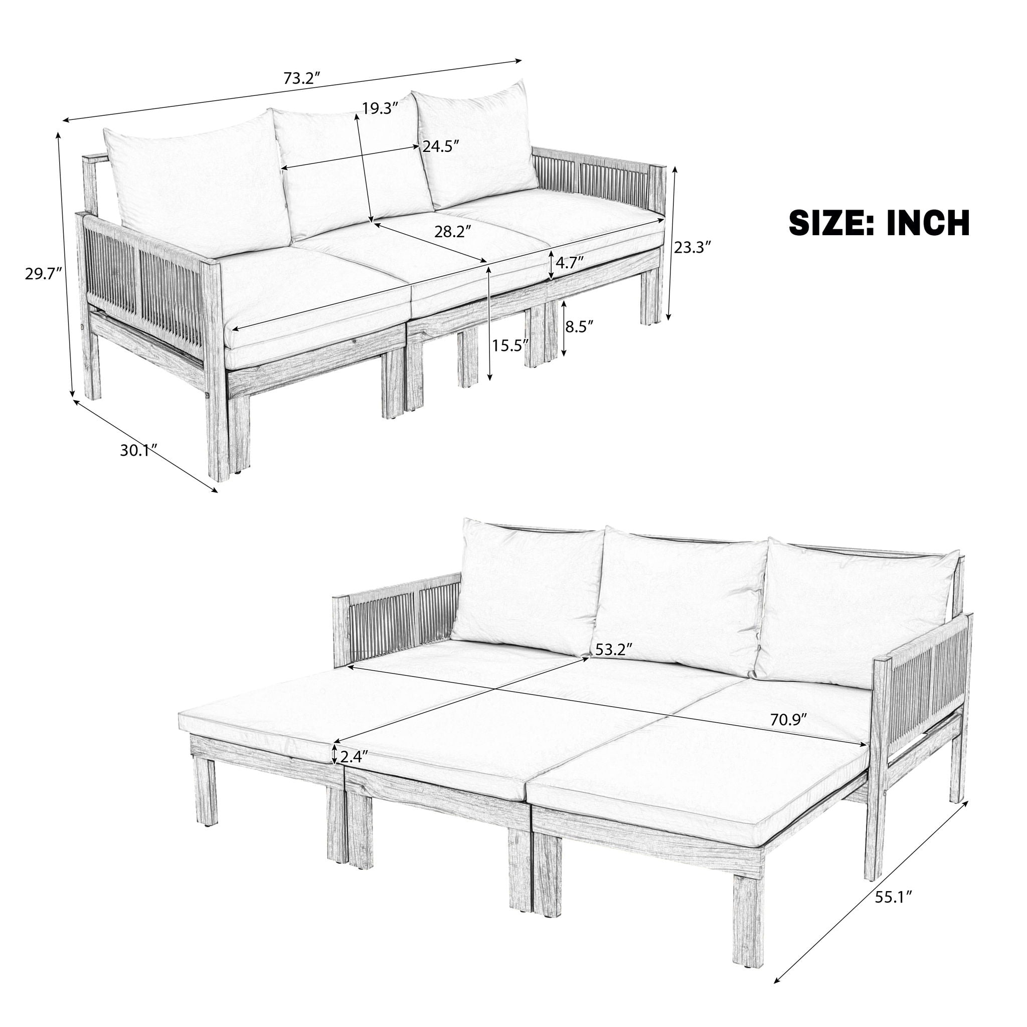 Outdoor 3 Seat Patio Sunbed