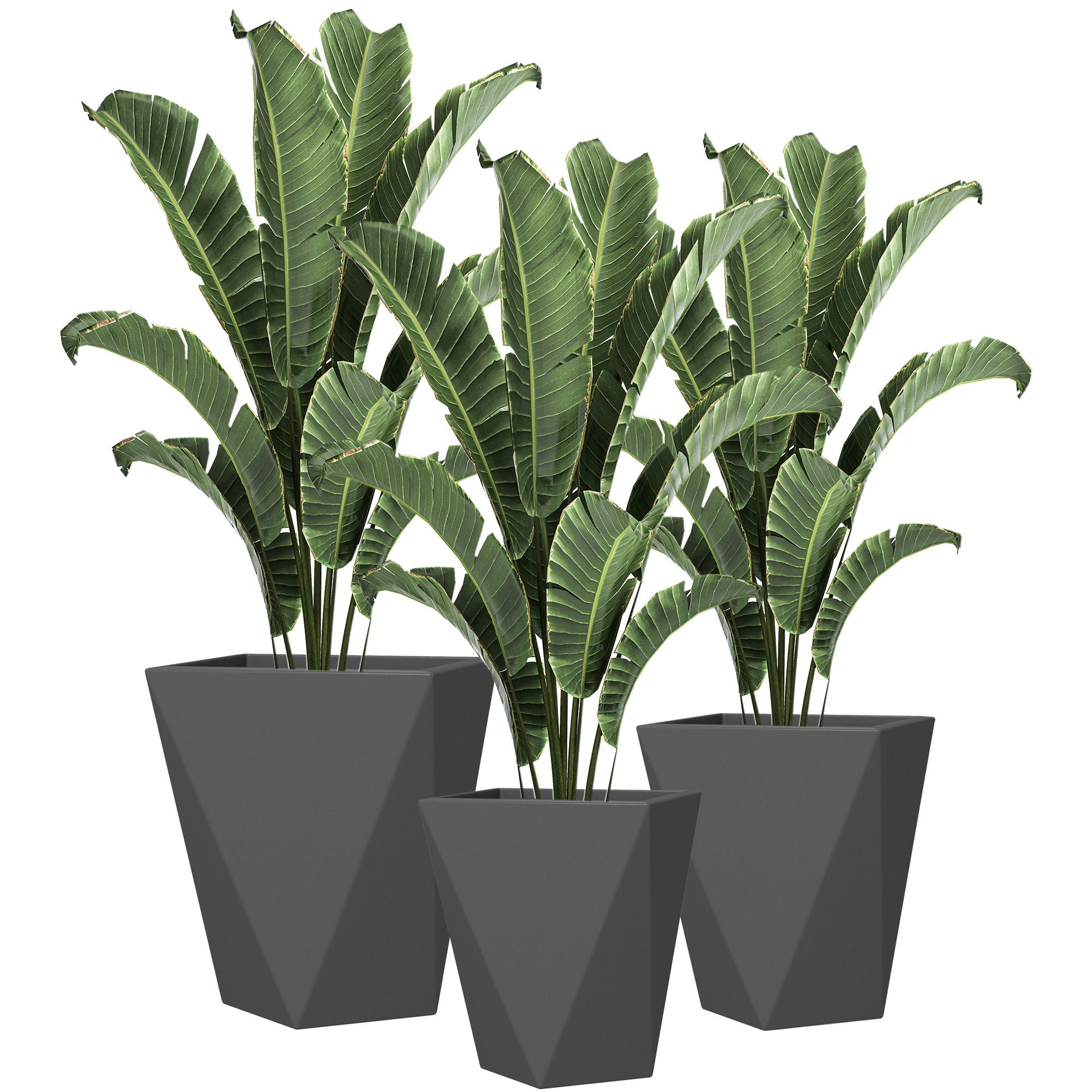 Outsunny - 18", 15.25", 11.75" Tall Planters (Set of 3), Indoor Outdoor Planters With Drainage Holes, Stackable Flower Pots For Garden, Patio, Balcony, Front Door - Gray