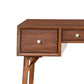 Modern Styling Counter Height Writing Desk Brown Finish Storage Drawers Nickel Knob Hardware Walnut Veneer Wood Furniture
