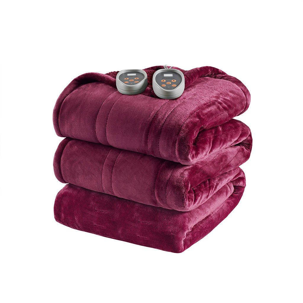 Heated Microlight to Berber - Queen Blanket - Red