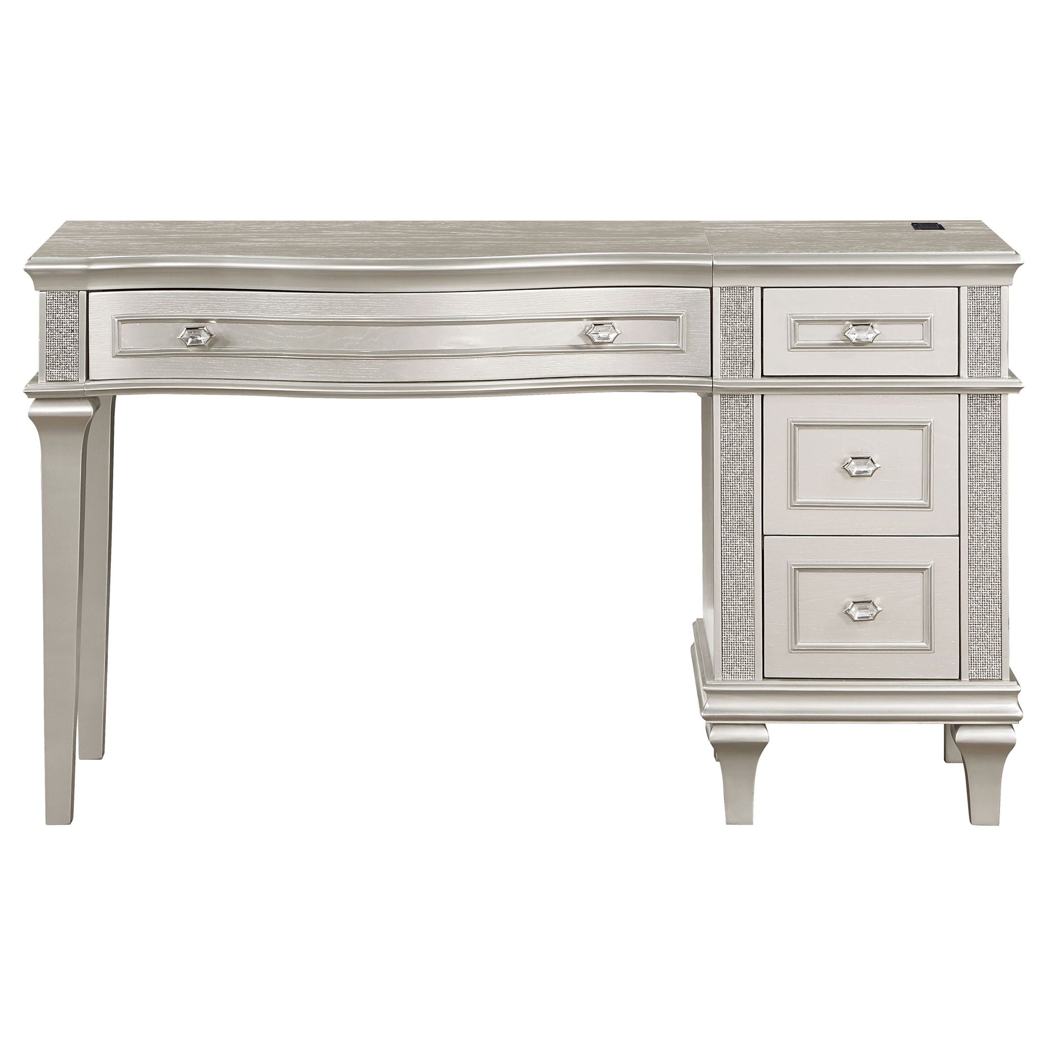 Colwood - 4 Drawer Vanity Desk With And Built In Charging - Silver Gray