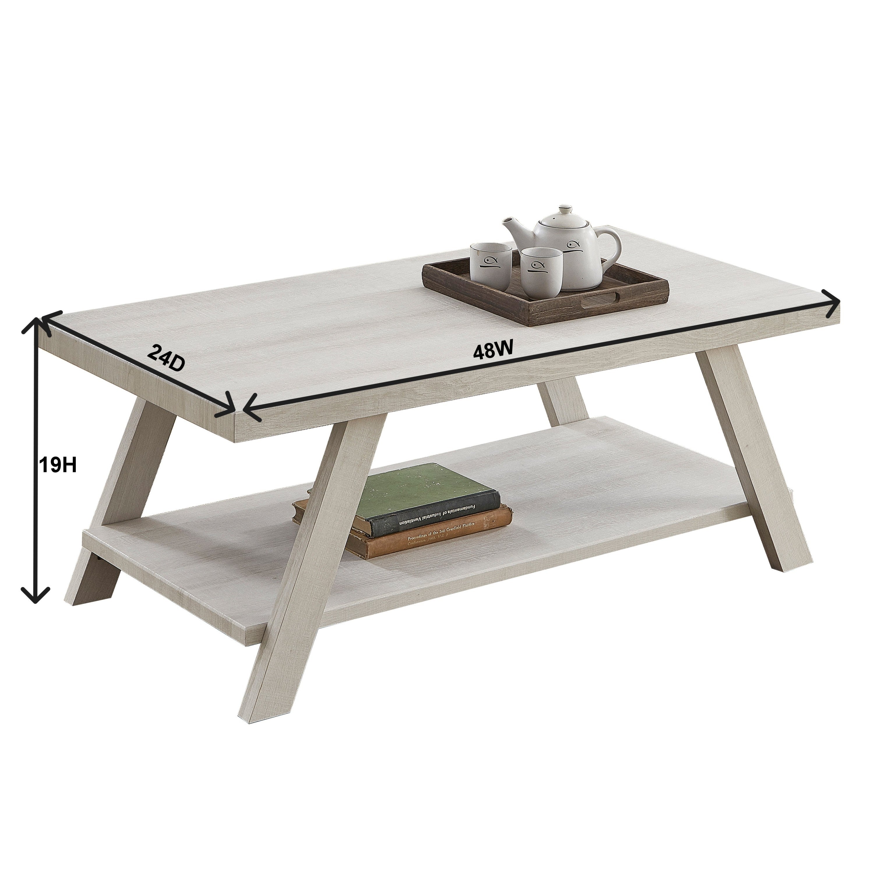 Athens Contemporary Wood Shelf Coffee Table in White Finish