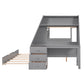 Twin over Full Bunk Bed with Trundle and Built-in Desk, Three Storage Drawers and Shelf,Gray