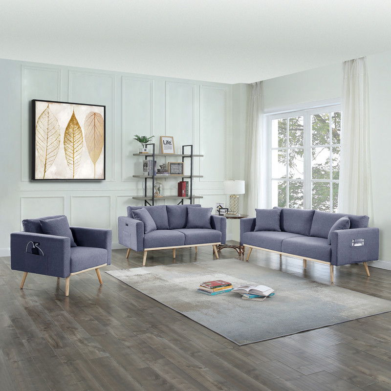 Easton - Fabric Living Room Set With USB Charging Ports Pockets And Pillows (Set of 2)