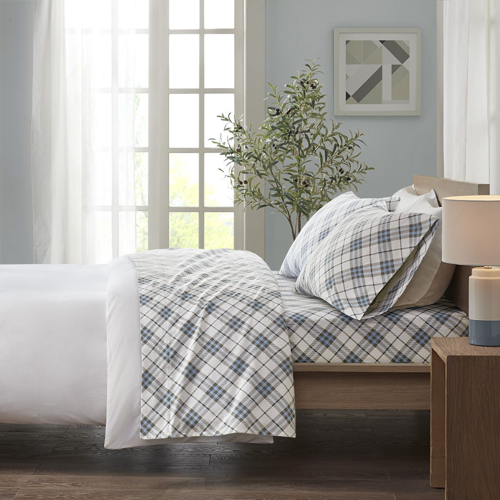 Cozy Flannel - Full Sheet Set - Blue Plaid