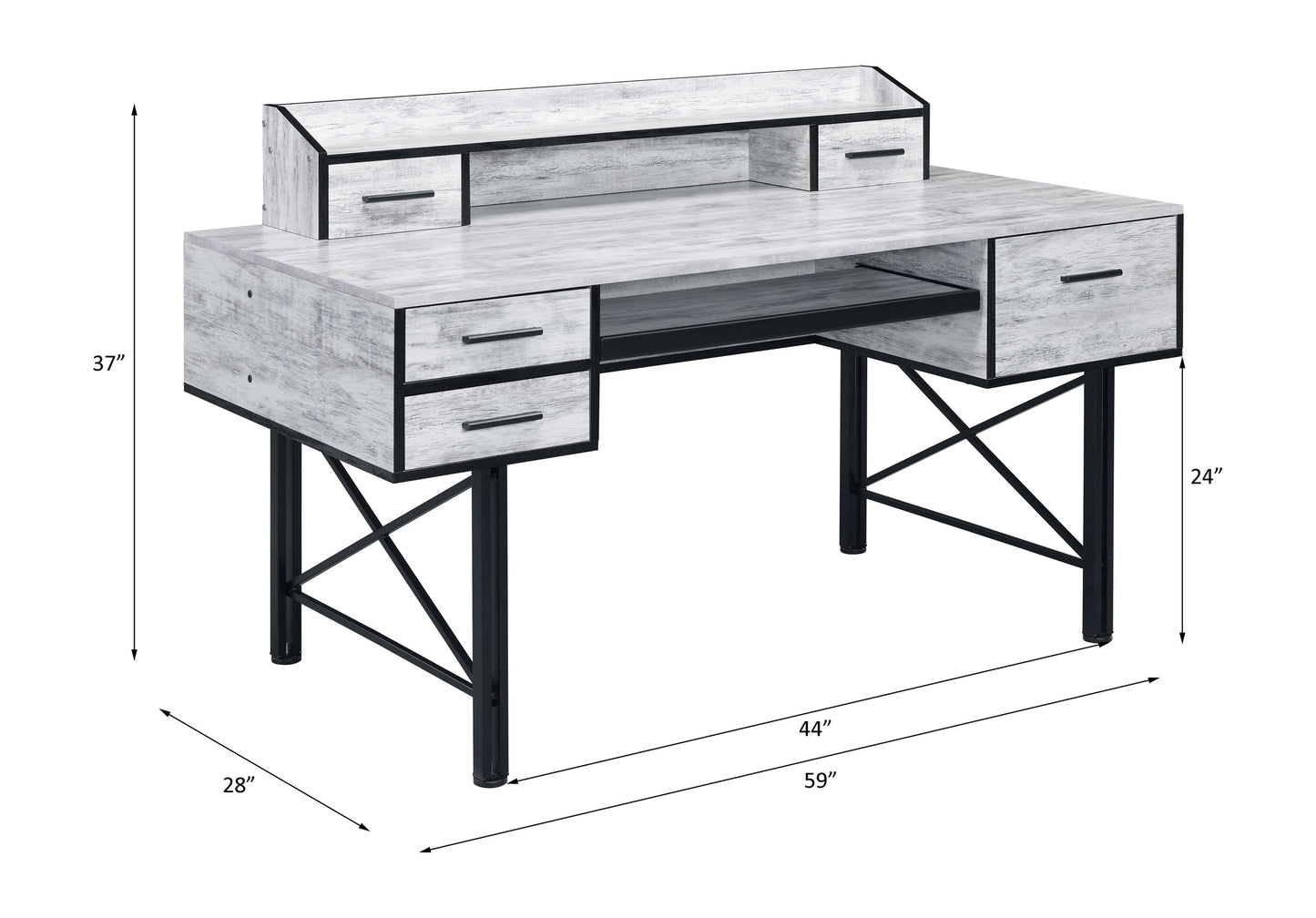 ACME Safea Computer Desk, Antique White & Black Finish 92802