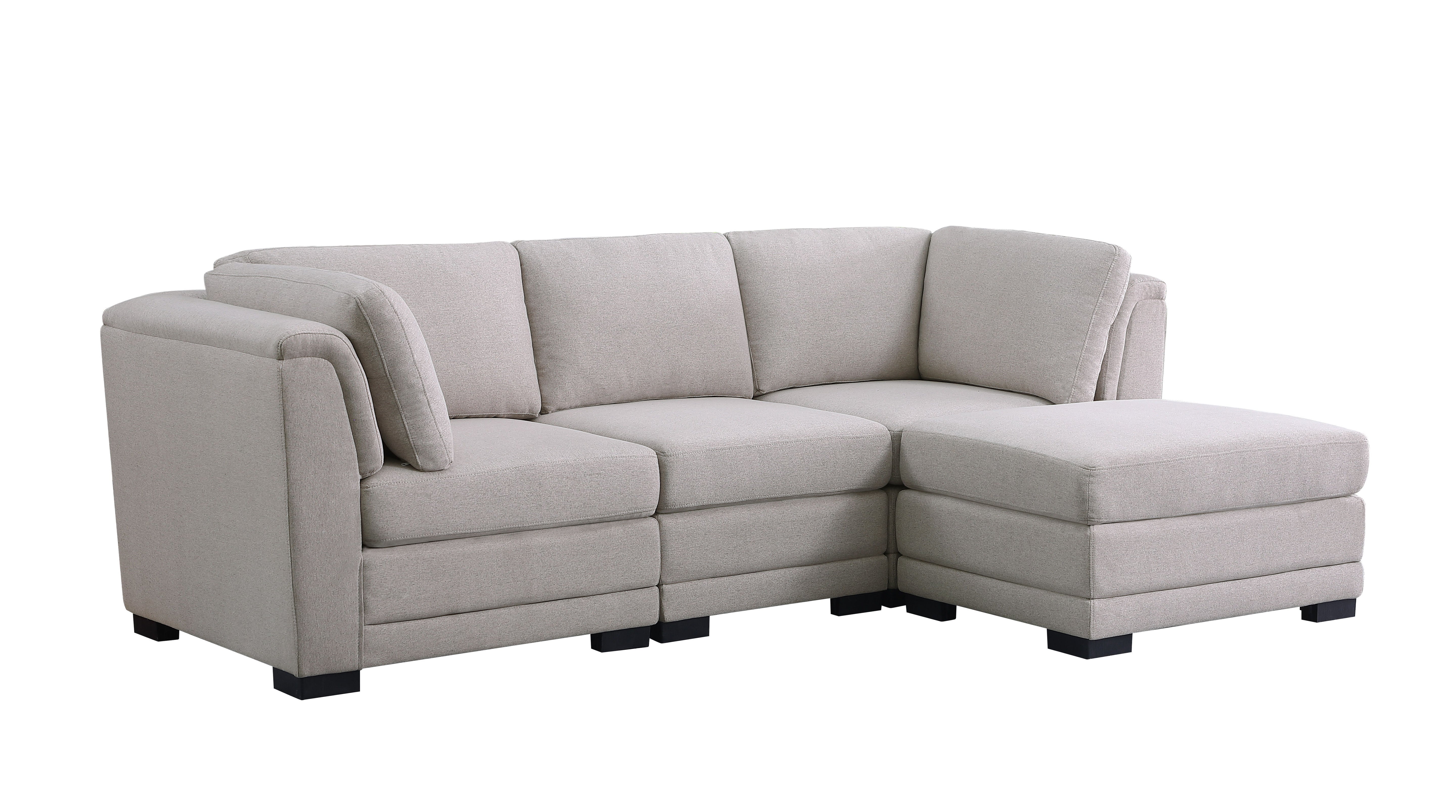 Kristin - Fabric Reversible Sectional Sofa With Ottoman - Light Gray