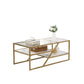 Golden Coffee Table with Storage Shelf, Tempered Glass Coffee Table with Metal Frame for Living Room&Bedroom