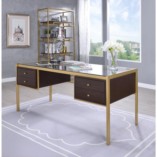 ACME Yumia Desk in Gold & Clear Glass