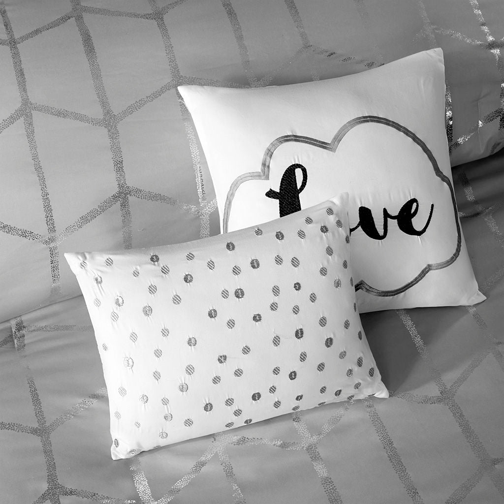 Raina - Metallic Printed Comforter Set - Gray / Silver