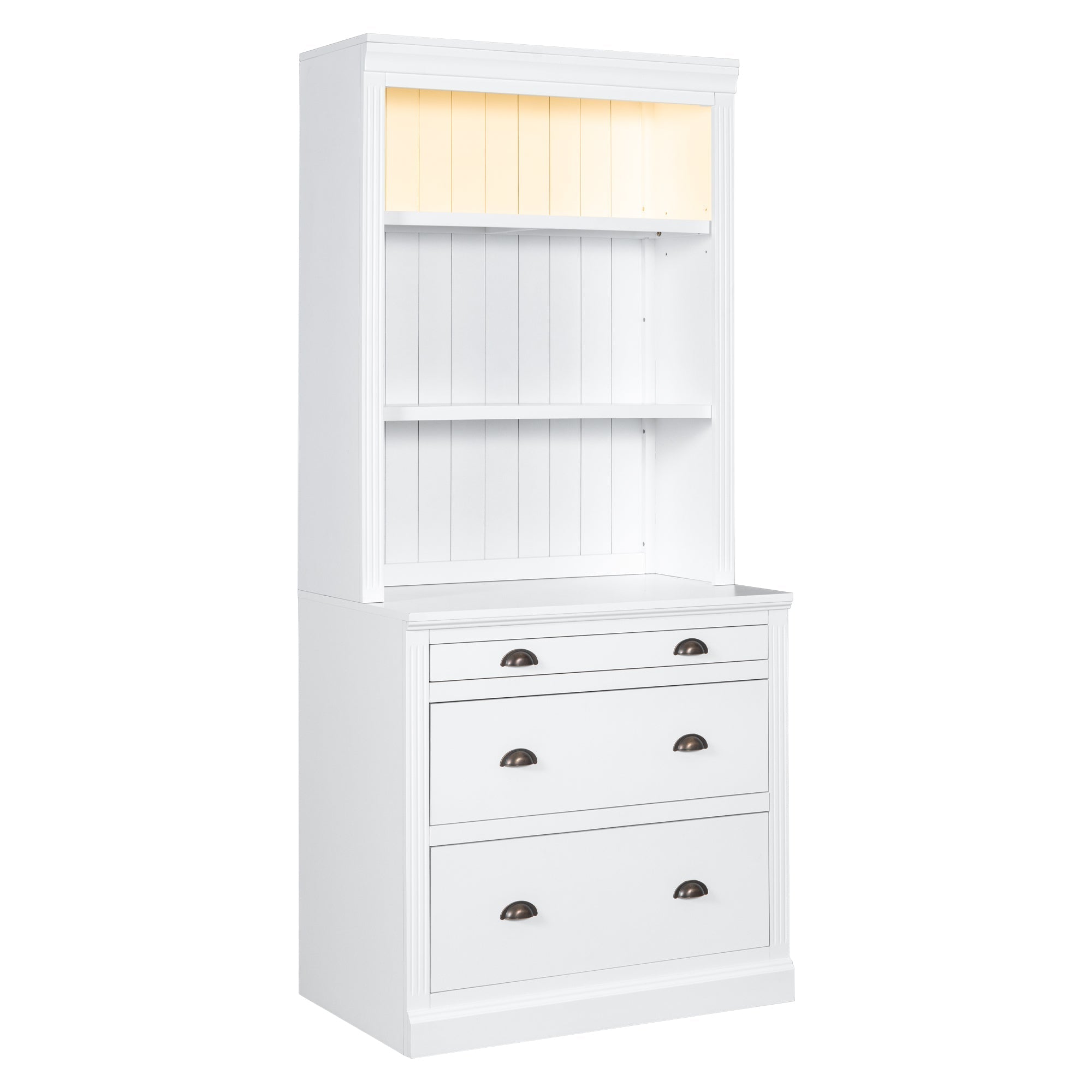 83.4"Tall Bookshelf Suite,Modern Bookcase Suite with LED Lighting, Drawers and Open Shelves,2-Piece Set Storage Bookshelf for Living Room,Home Office,White