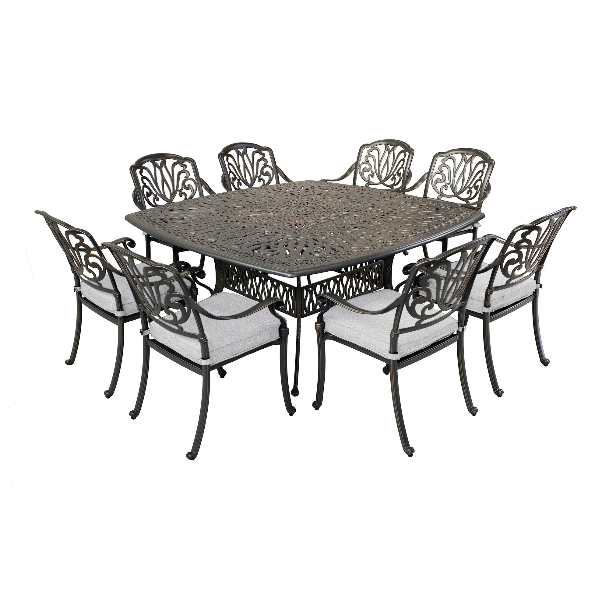 Square 8 Person 64" Long Aluminum Dining Set With Cushions