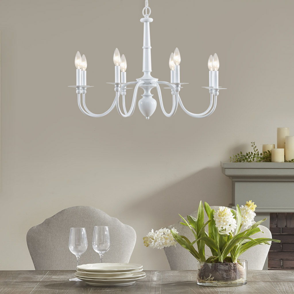 Amelia - 8-Light Traditional Metal Chandelier - Glossy White
