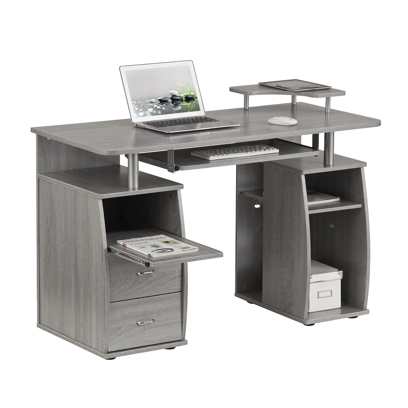Techni Mobili Complete Computer Workstation Desk With Storage, Grey