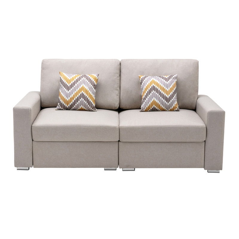 Nolan - Linen Fabric Loveseat With Pillows And Interchangeable Legs