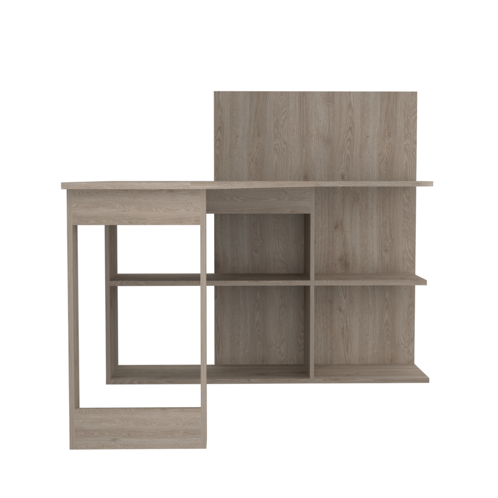 Masai Writing Computer Desk, Five Open Shelves -Light Gray