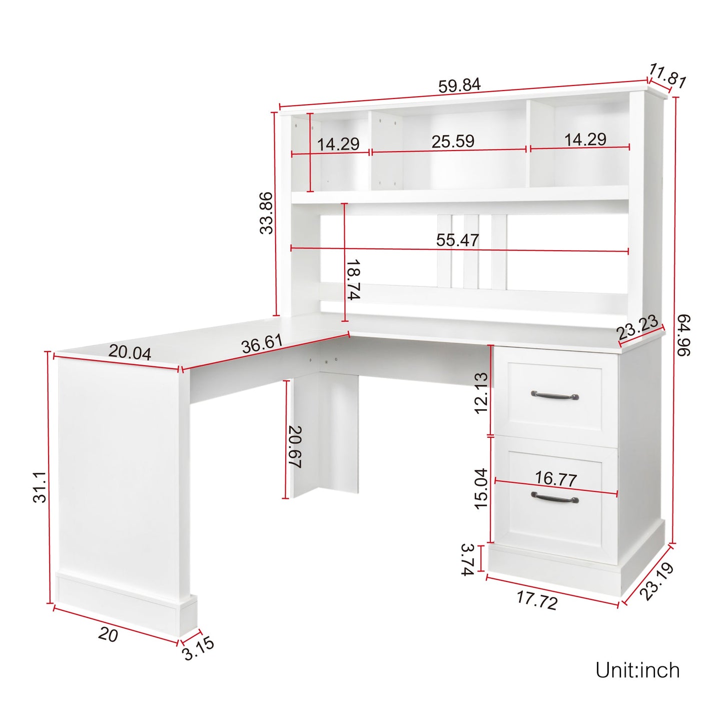 Home Office Computer Desk with Hutch, Antiqued White finish