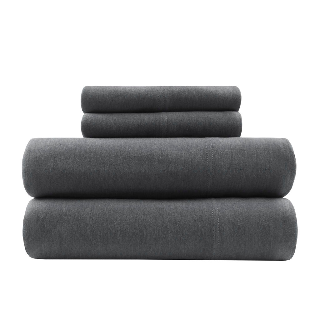 Cotton Blend Jersey Knit - Queen All Season Sheet Set - Dark Gray