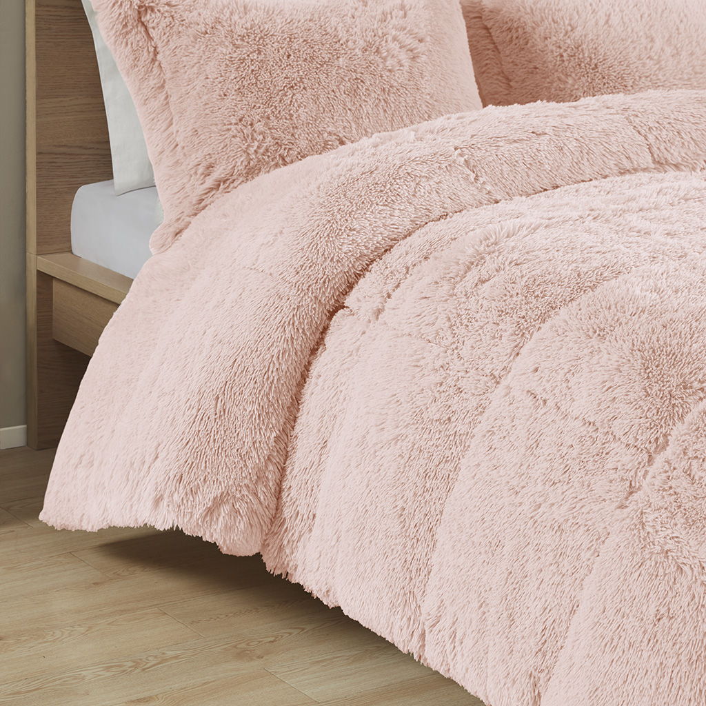 Malea - Twin Shaggy Comforter Mini Set - Blush