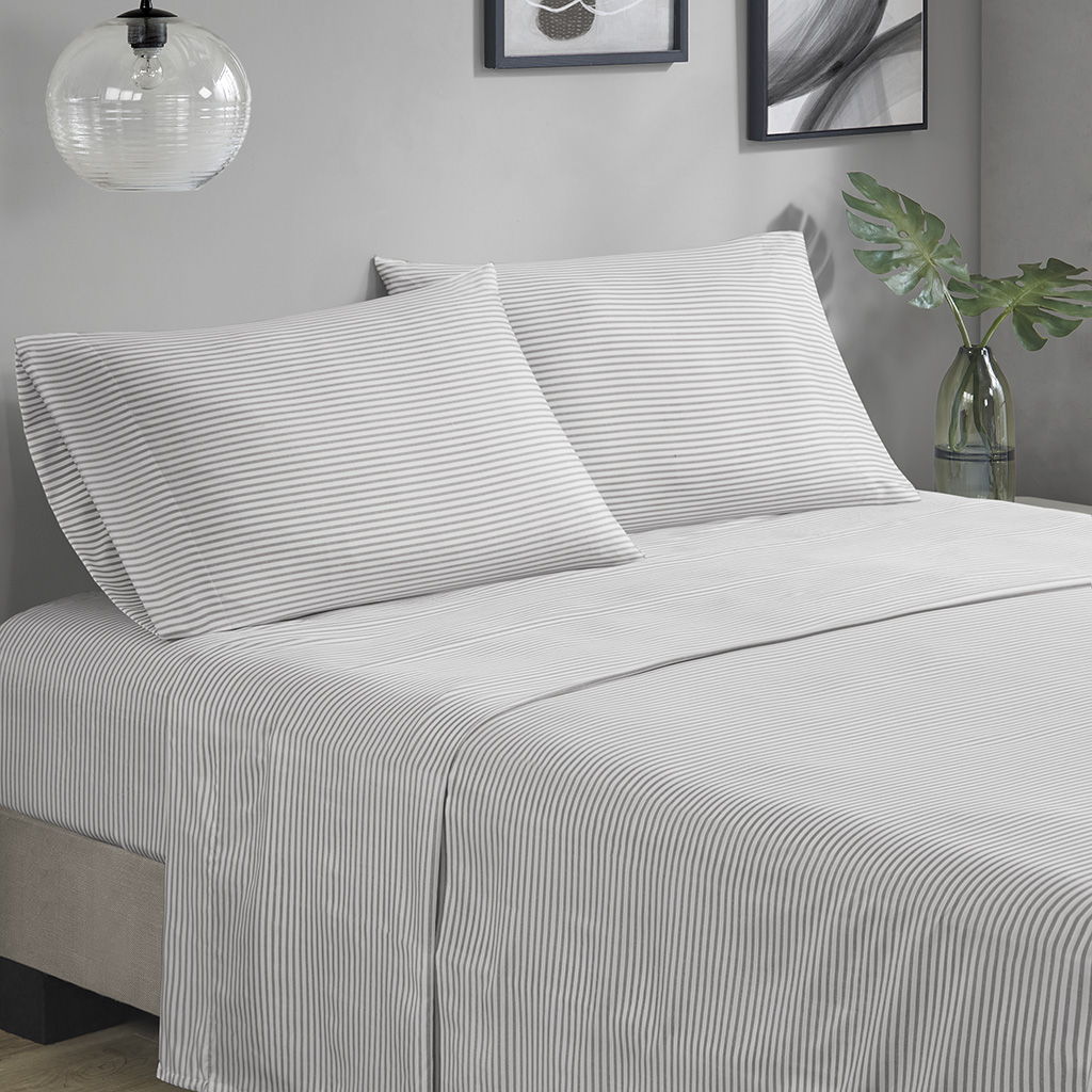 Jaxon - Stripe Queen Comforter Set With Bed Sheets - Aqua / Gray