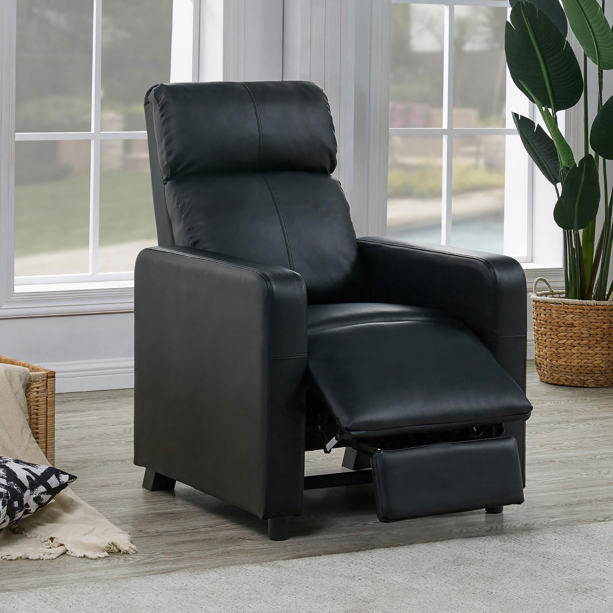 Black Upholstered Push-Back Recliner