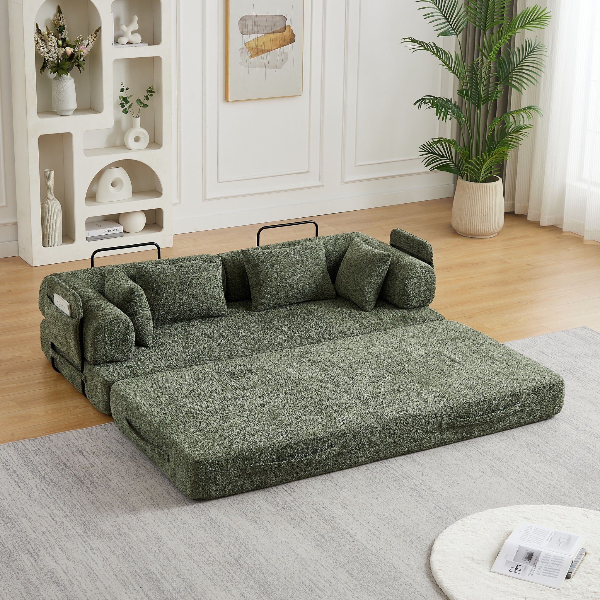 Convertible Sleeper Sofa Bed With Cylindrical Pillow