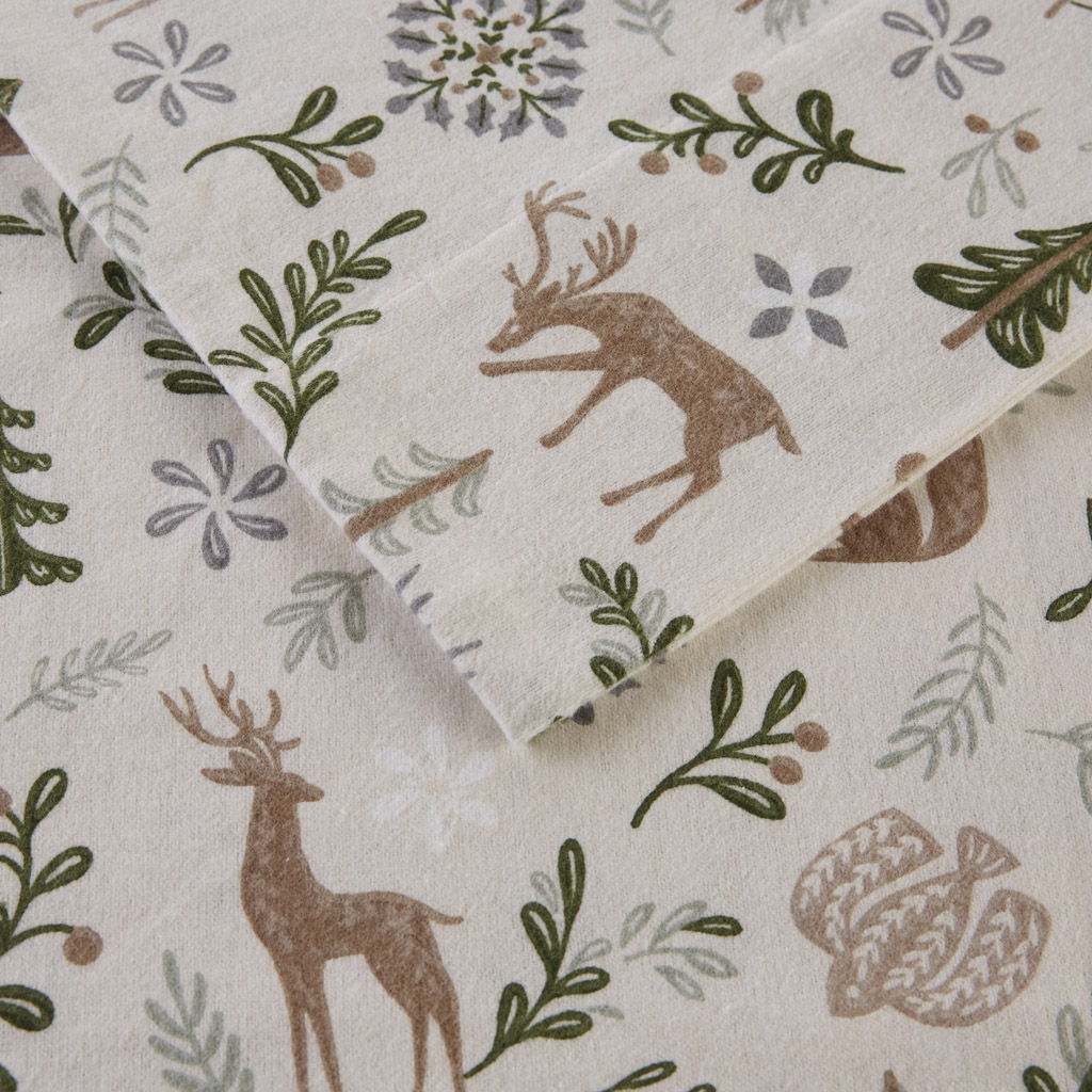Cozy Flannel - 4 Piece Queen Printed Sheet Set - Tan land Winter